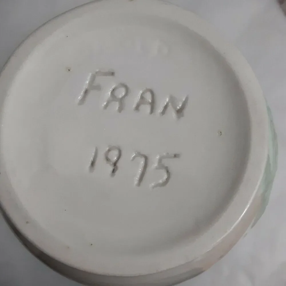 Antique Holland Mold Ceramic Vase Handpainted Romantic Note